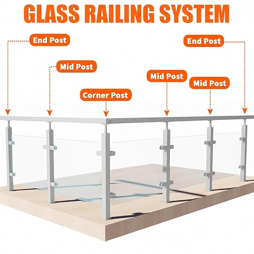 33.46" Glass Deck Railing Post System,304 Stainless Steel Stair Top Handrail Bracket Post with 4 Glass Clamp & Rubbers,Silver Metal Balustrade for Decks,Stairs,Porchs(Middle Post) - Image 5
