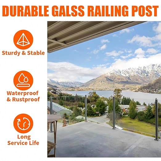 35.43" Glass Railing End Post Silver with Mounting Strip,Deck Stair Privacy Fence Posts with Spigot Slot for Glass/Wood/PVC,T304 Stainless Steel Balustrade Posts for Yard,Balcony - Image 3