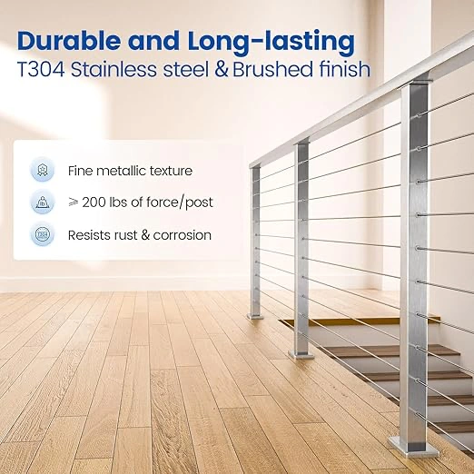 Muzata 4Pack Cable Railing Post 36 Inch 36"x2"x2" Level Drilled Surface Mount Brushed T304 Stainless Steel Cable Railing System Kit Indoor Outdoor with Paper User Guide PS02 LH4S - Image 2